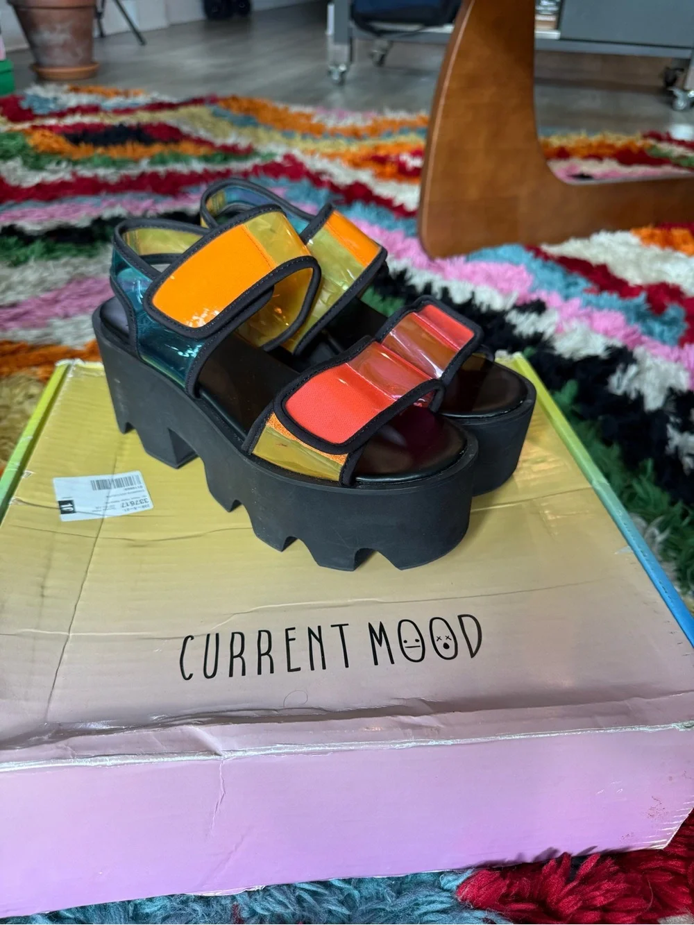 Current Mood Multicolor Patent Platform Sandals - Orange, Red, Yellow